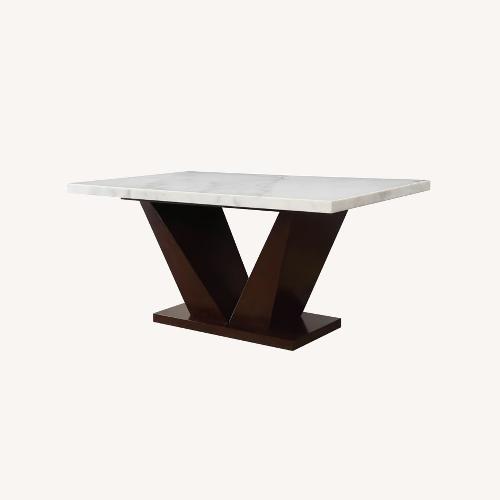 Used White Marble with Walnut Base Dining Table for sale on AptDeco