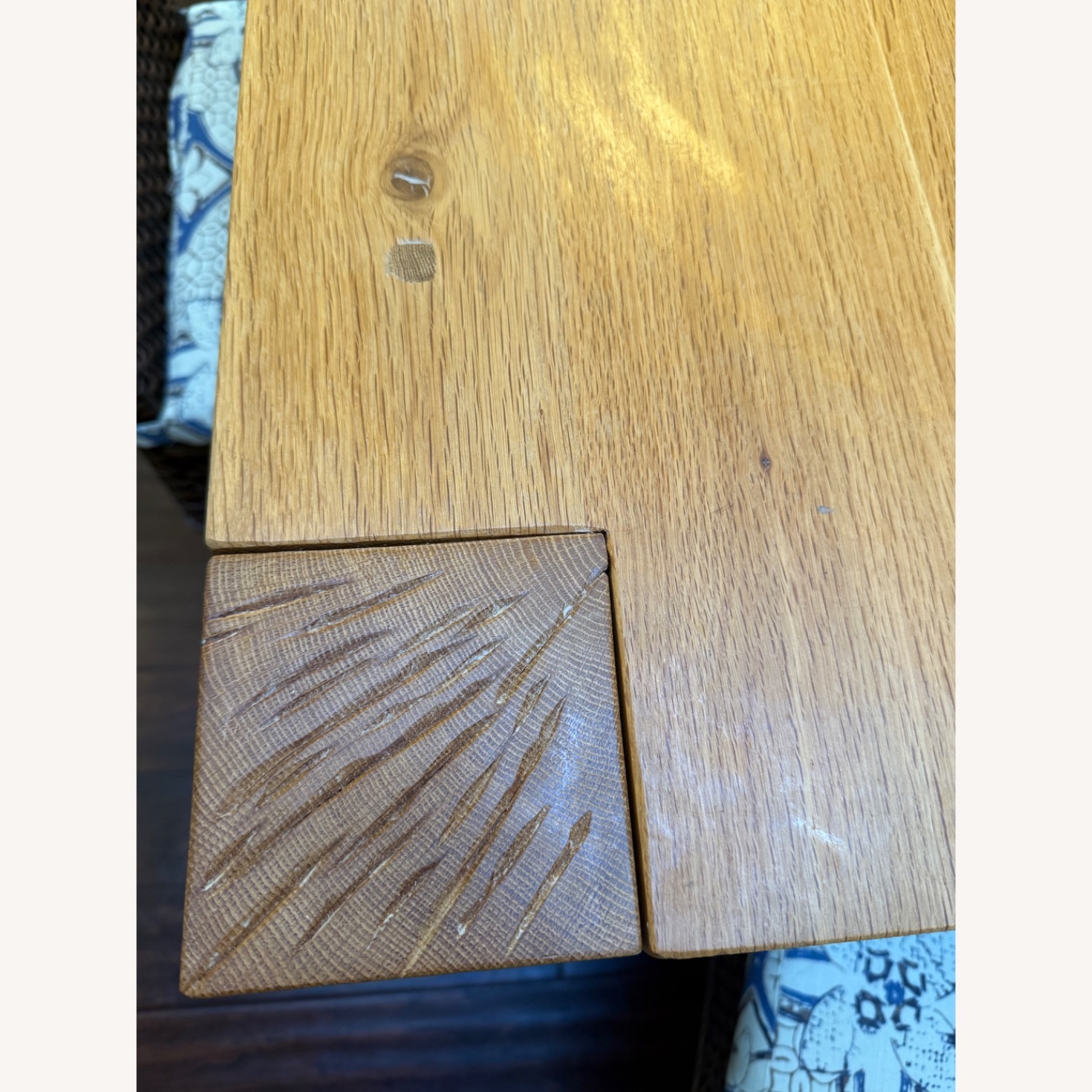 Custom Oak Dining Table & 8 Rattan Chairs - image-7