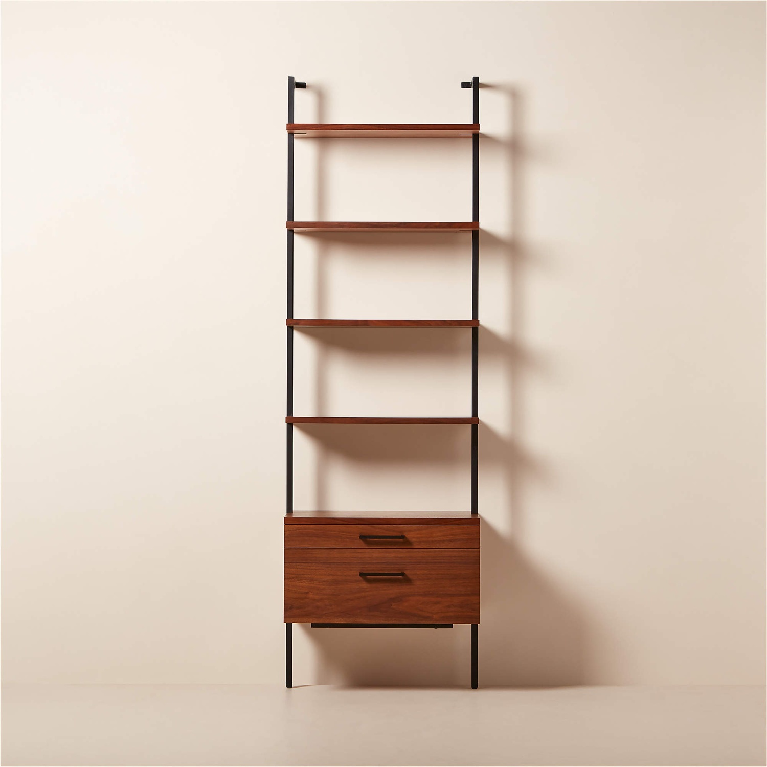 CB2 Helix 96" Walnut Bookcase with 2 Drawers - image-9