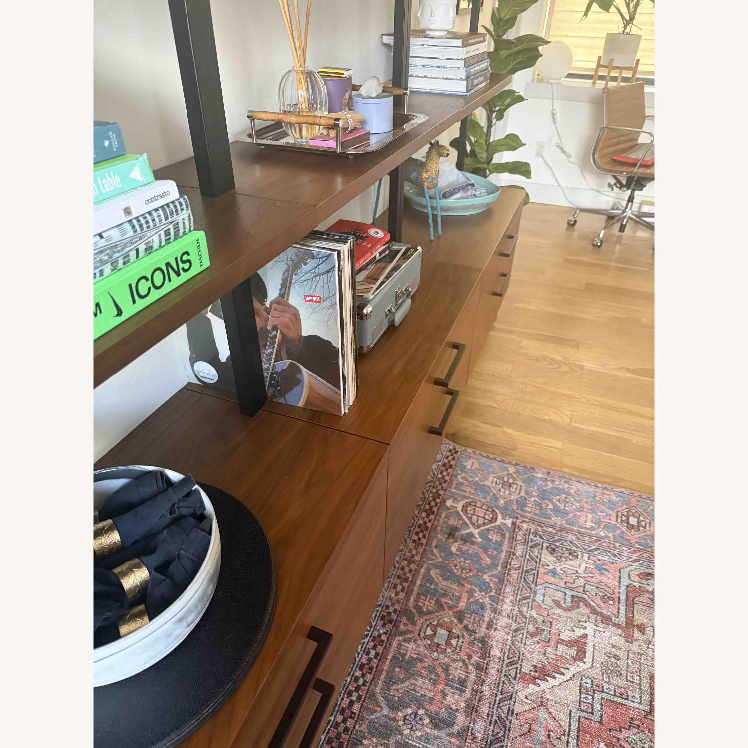 CB2 Helix 96" Walnut Bookcase with 2 Drawers - image-3