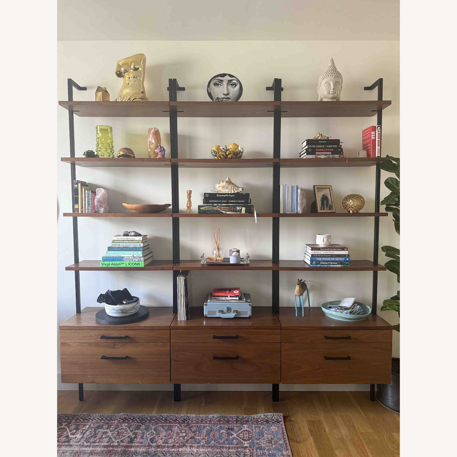 CB2 Helix 96" Walnut Bookcase with 2 Drawers - image-4