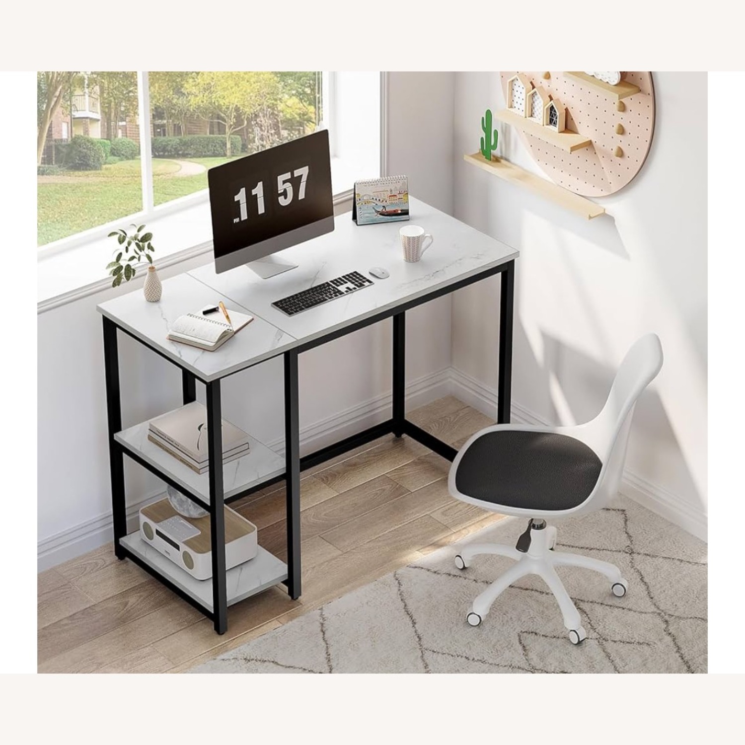 Computer Desk - White Marble - image-1