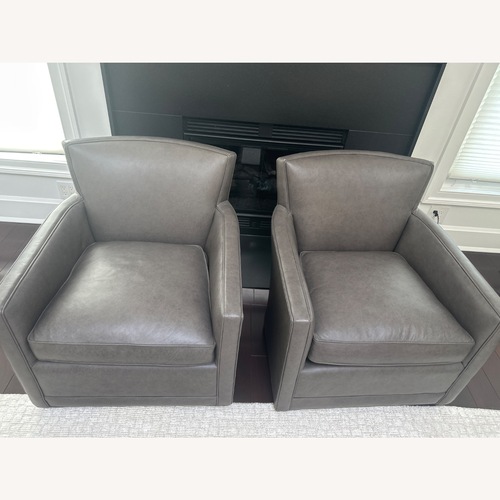 Used Arhaus Rudy Leather Swivel Chair (Custom Gray) for sale on AptDeco