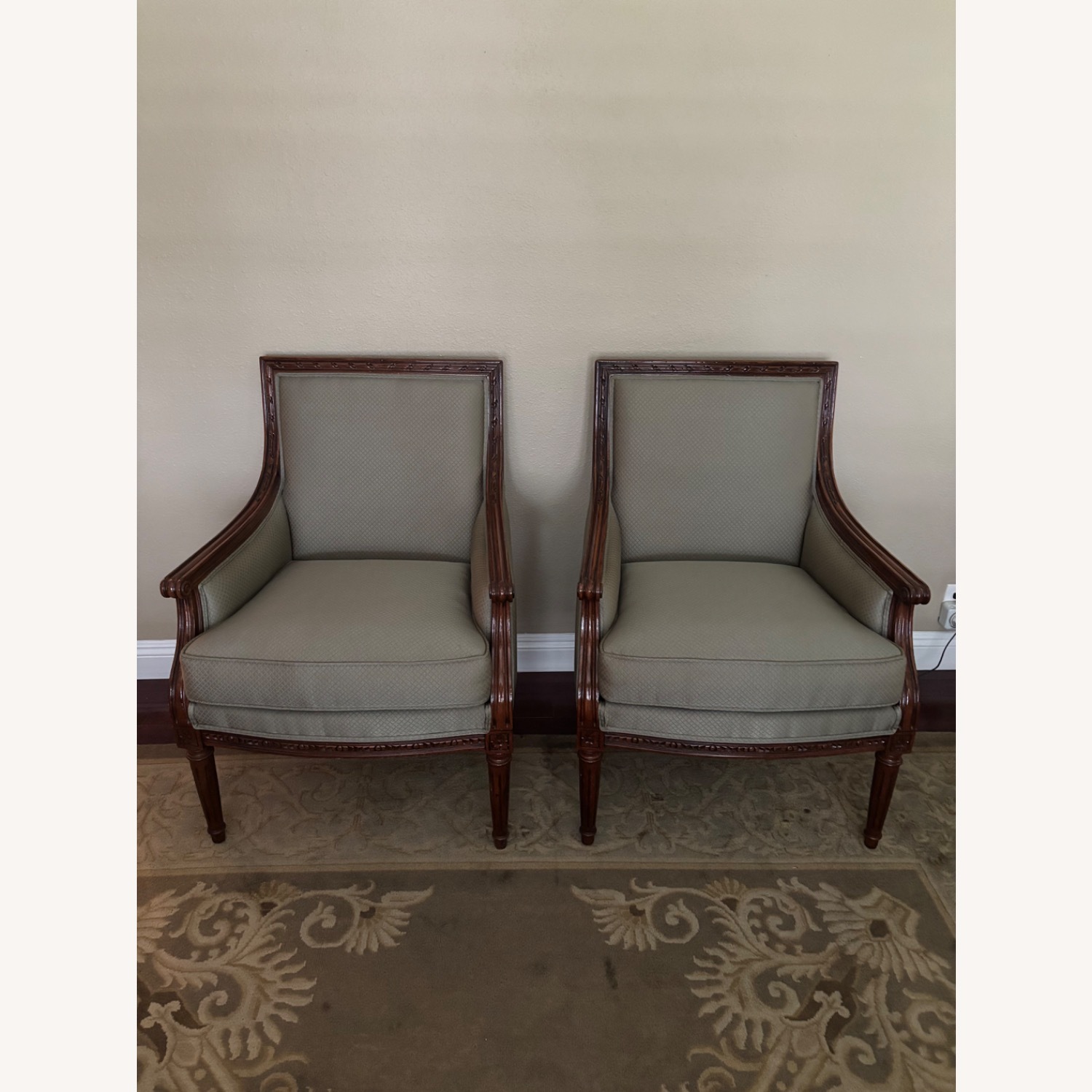 Two Ethan Allen Giselle Moss Green Chairs - image-1