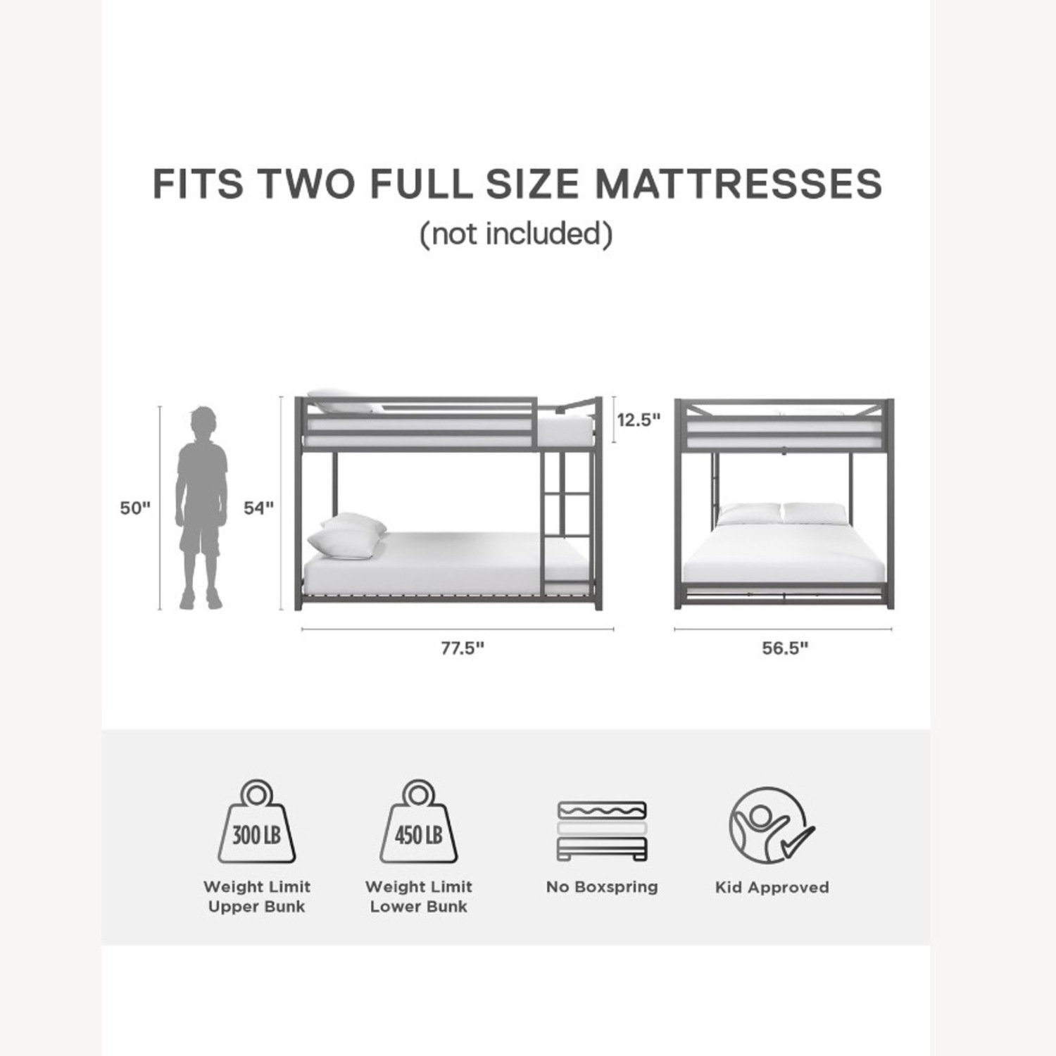 DHP Miles Metal Full/Full Bunk Bed, Silver - image-6