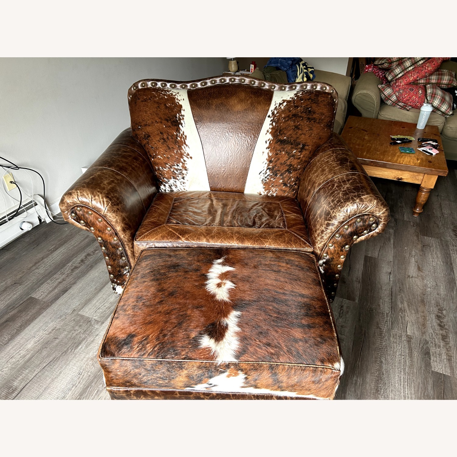 Cowtown Chair and Half plus Cowhide Medium Ottoman - image-1