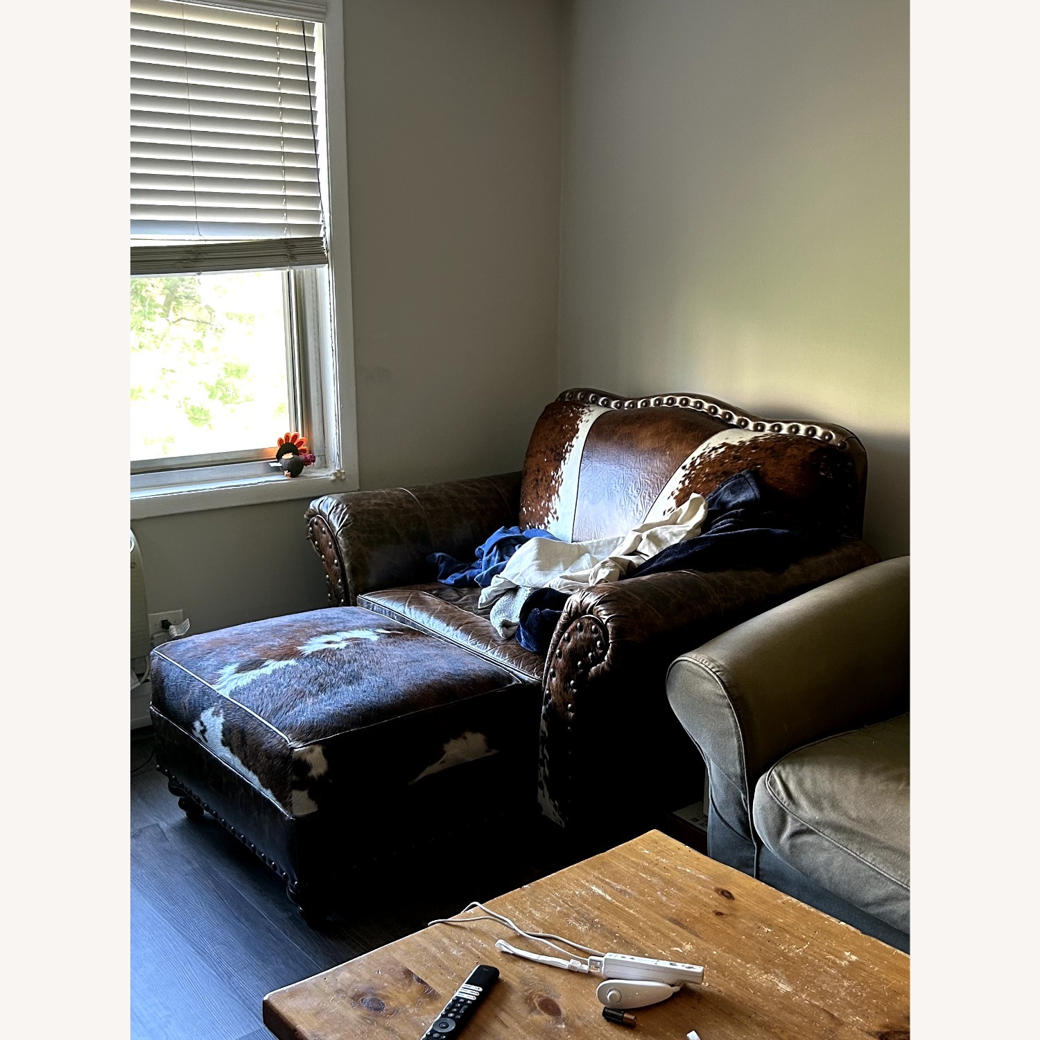 Cowtown Chair and Half plus Cowhide Medium Ottoman - image-4