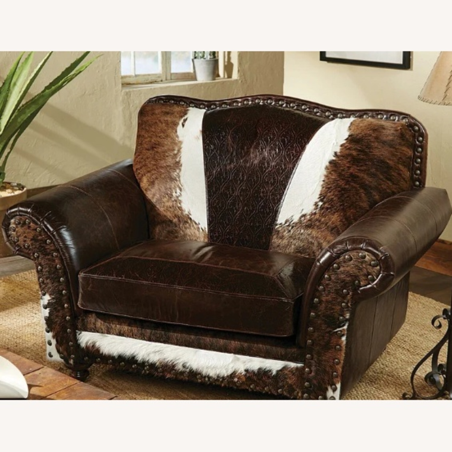 Cowtown Chair and Half plus Cowhide Medium Ottoman - image-7