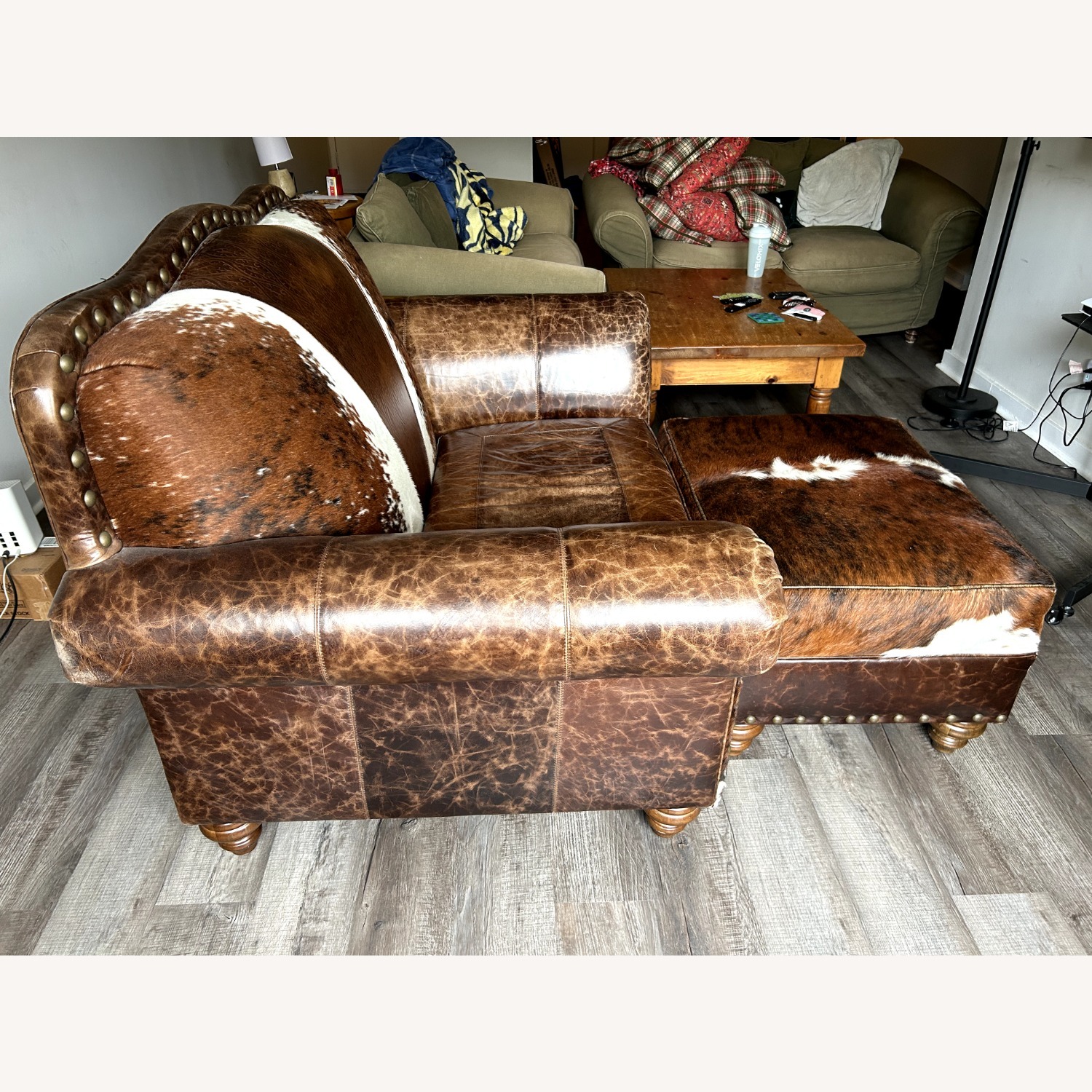 Cowtown Chair and Half plus Cowhide Medium Ottoman - image-2