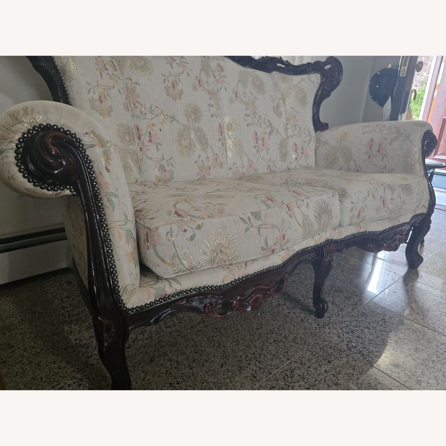 Charming Vintage Floral Loveseat - image-2