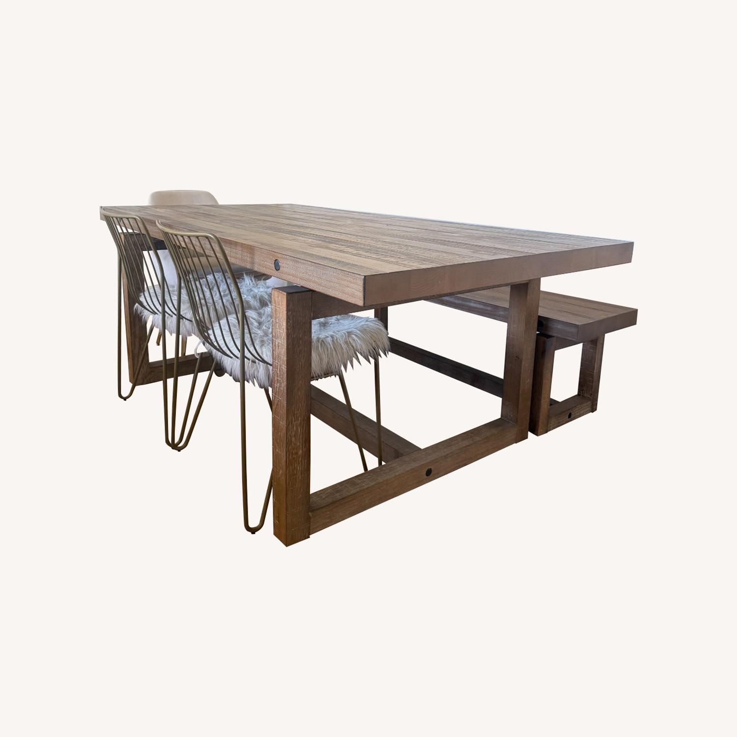 Solid Wood Dining Set W Bench & Brass Chairs  - image-5