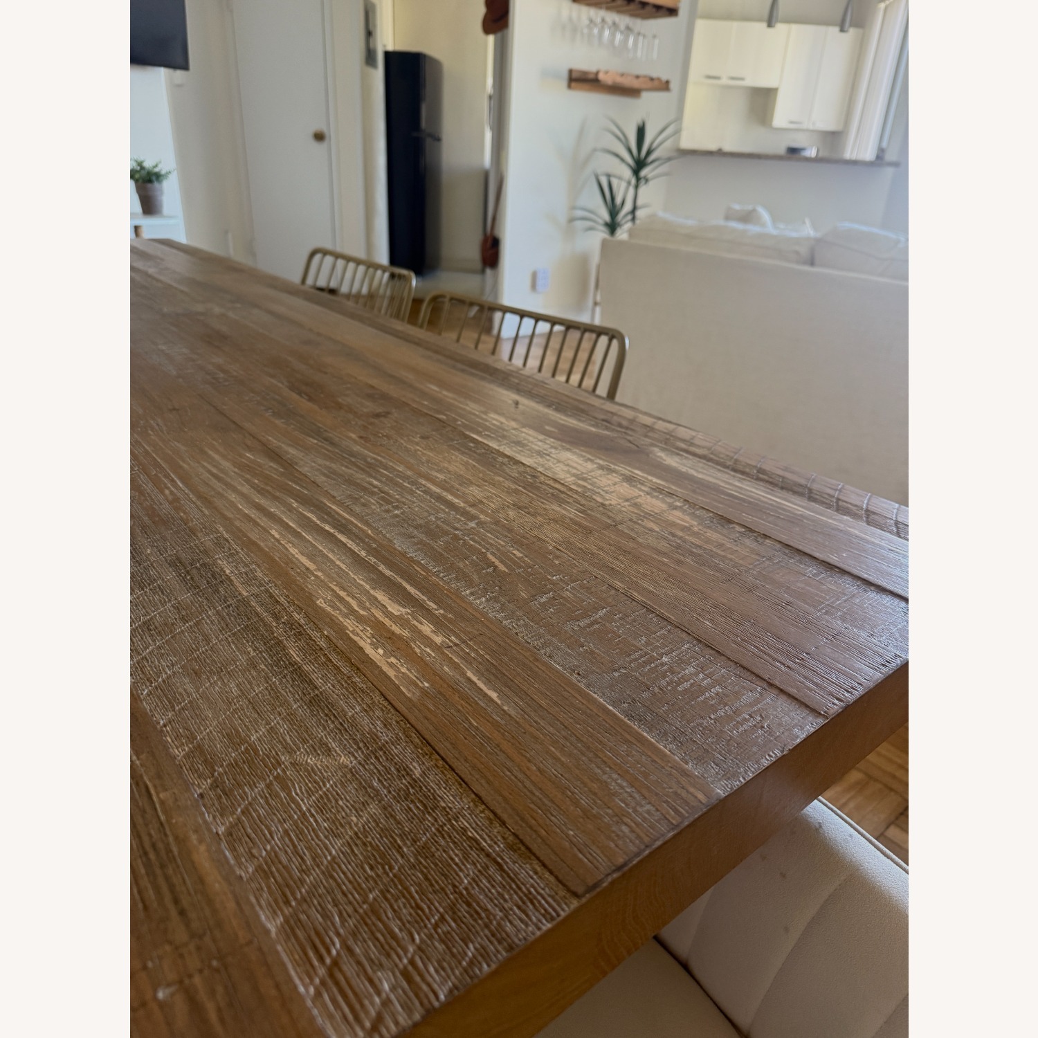 Solid Wood Dining Set W Bench & Brass Chairs  - image-4