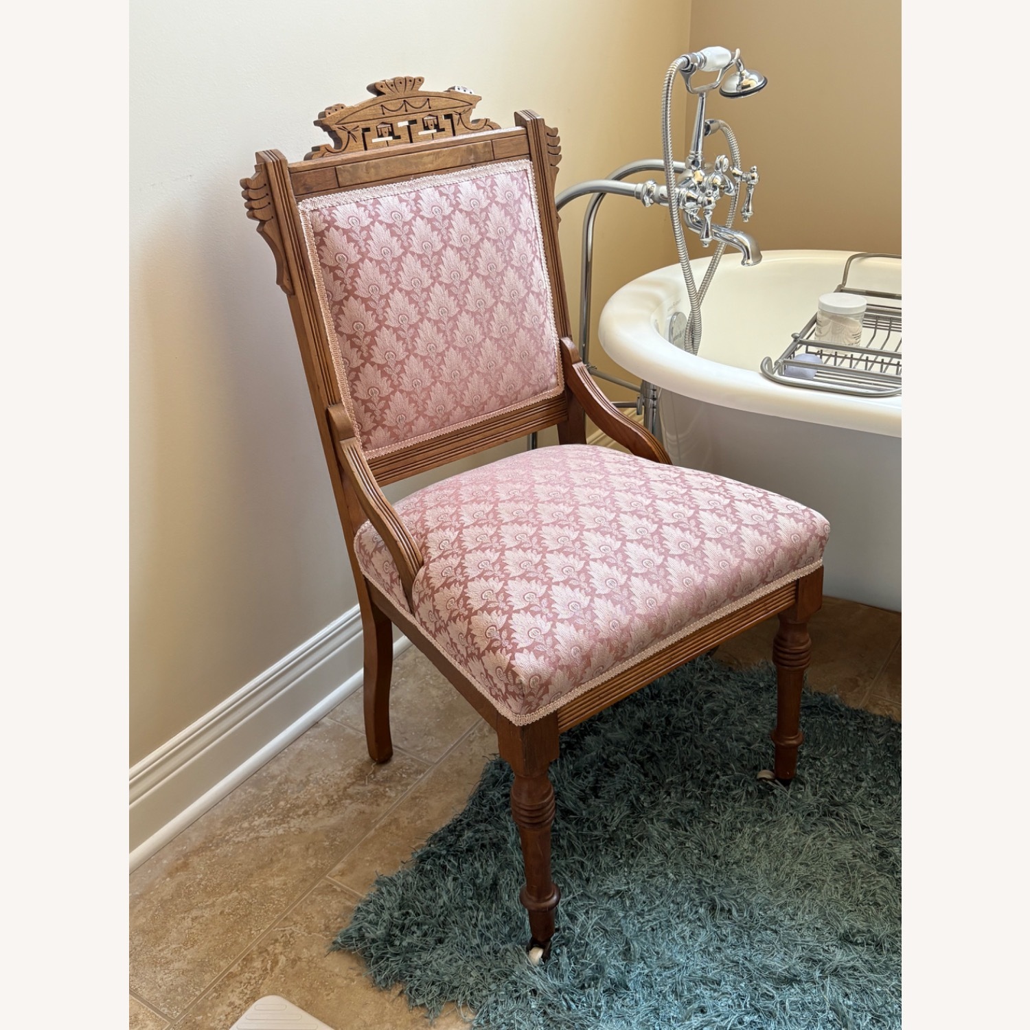 Antique East Lake Ladies Desk Chair with Castors - image-4