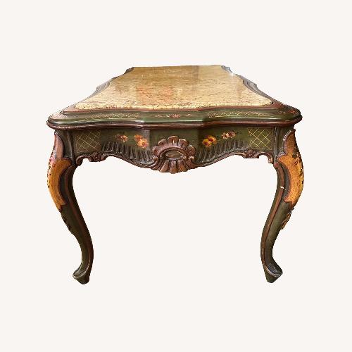 Used Wood Painted Coffee Table Italian Yellow Marble  for sale on AptDeco