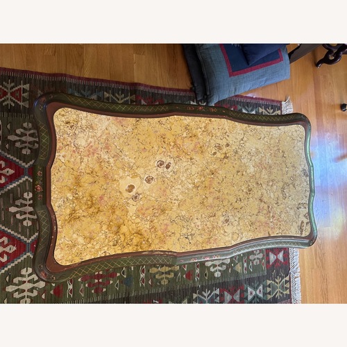 Used Wood Painted Coffee Table Italian Yellow Marble  for sale on AptDeco