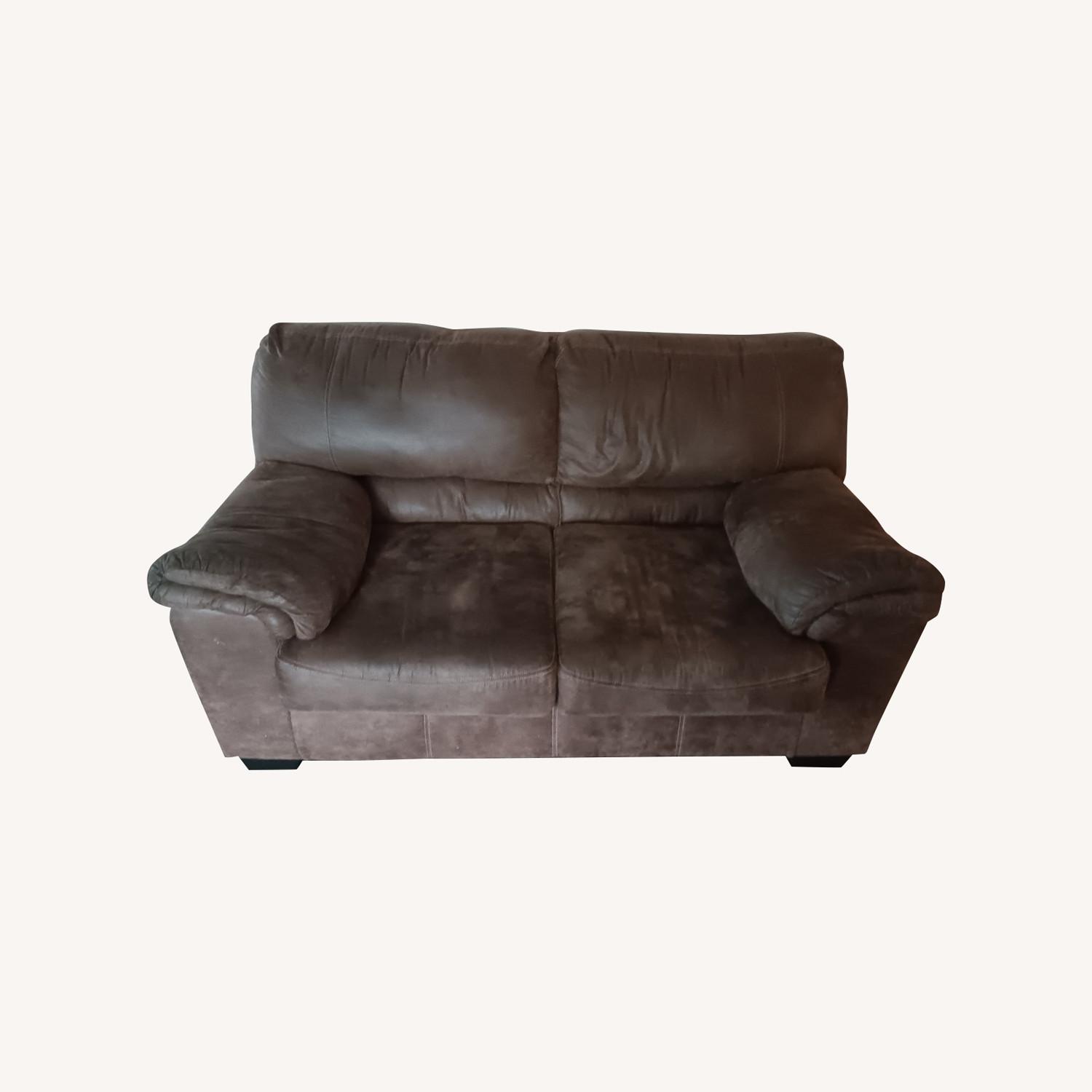 Brown Faux Leather Loveseat - image-0