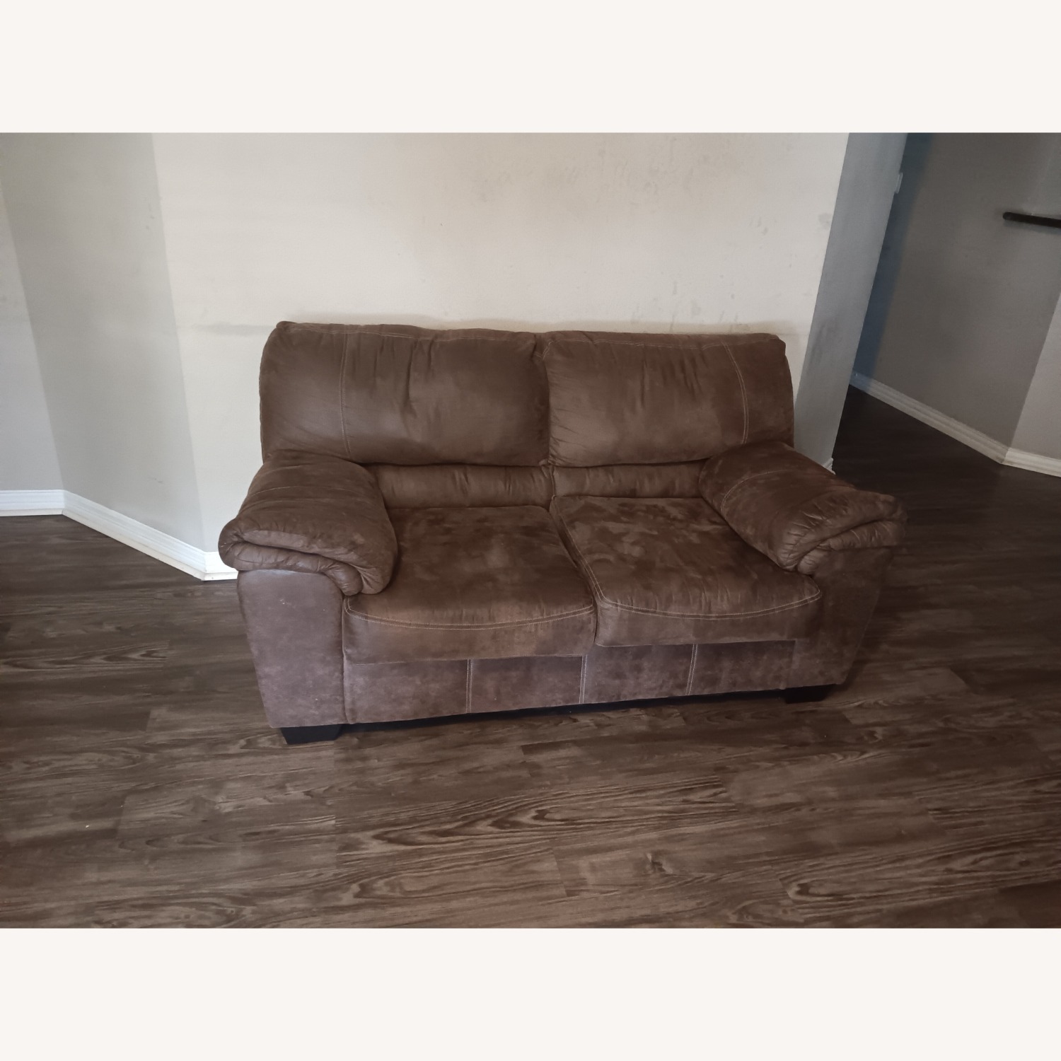 Brown Faux Leather Loveseat - image-3