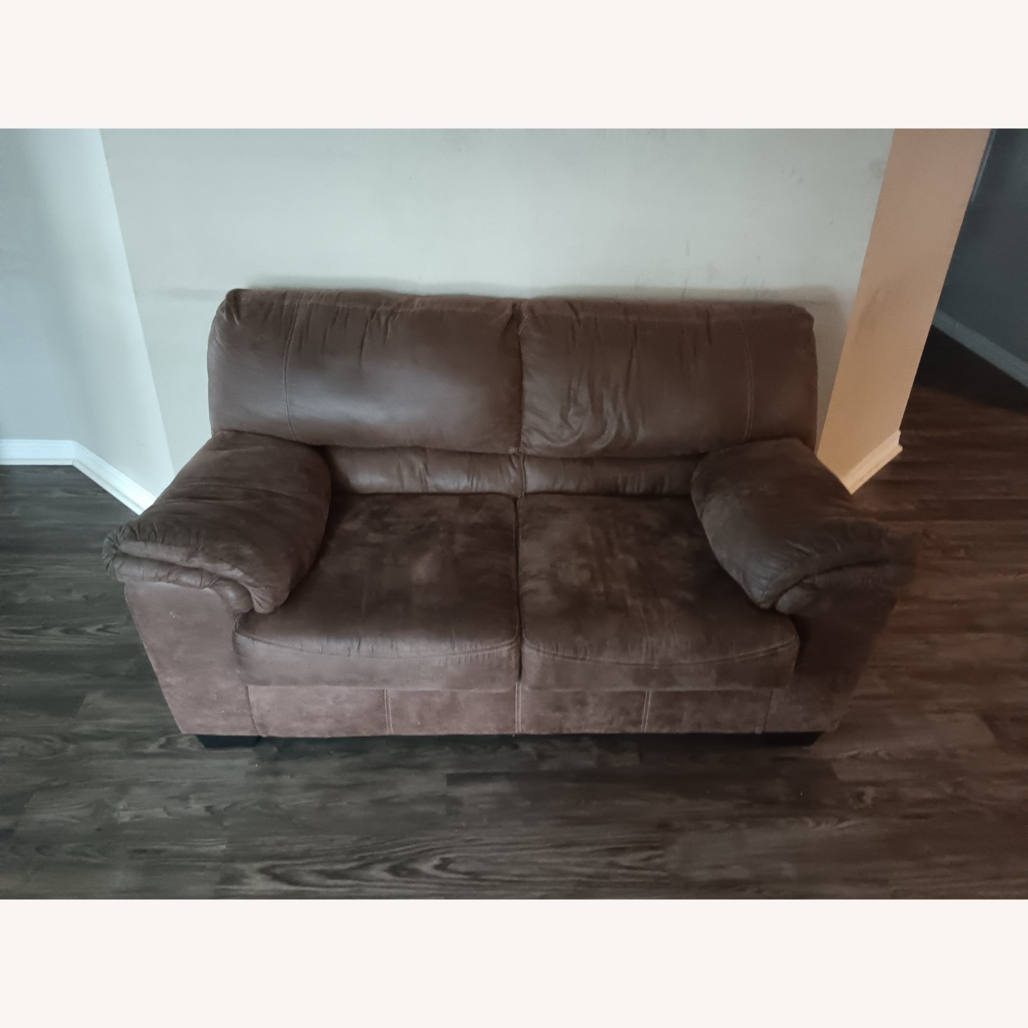 Brown Faux Leather Loveseat - image-1
