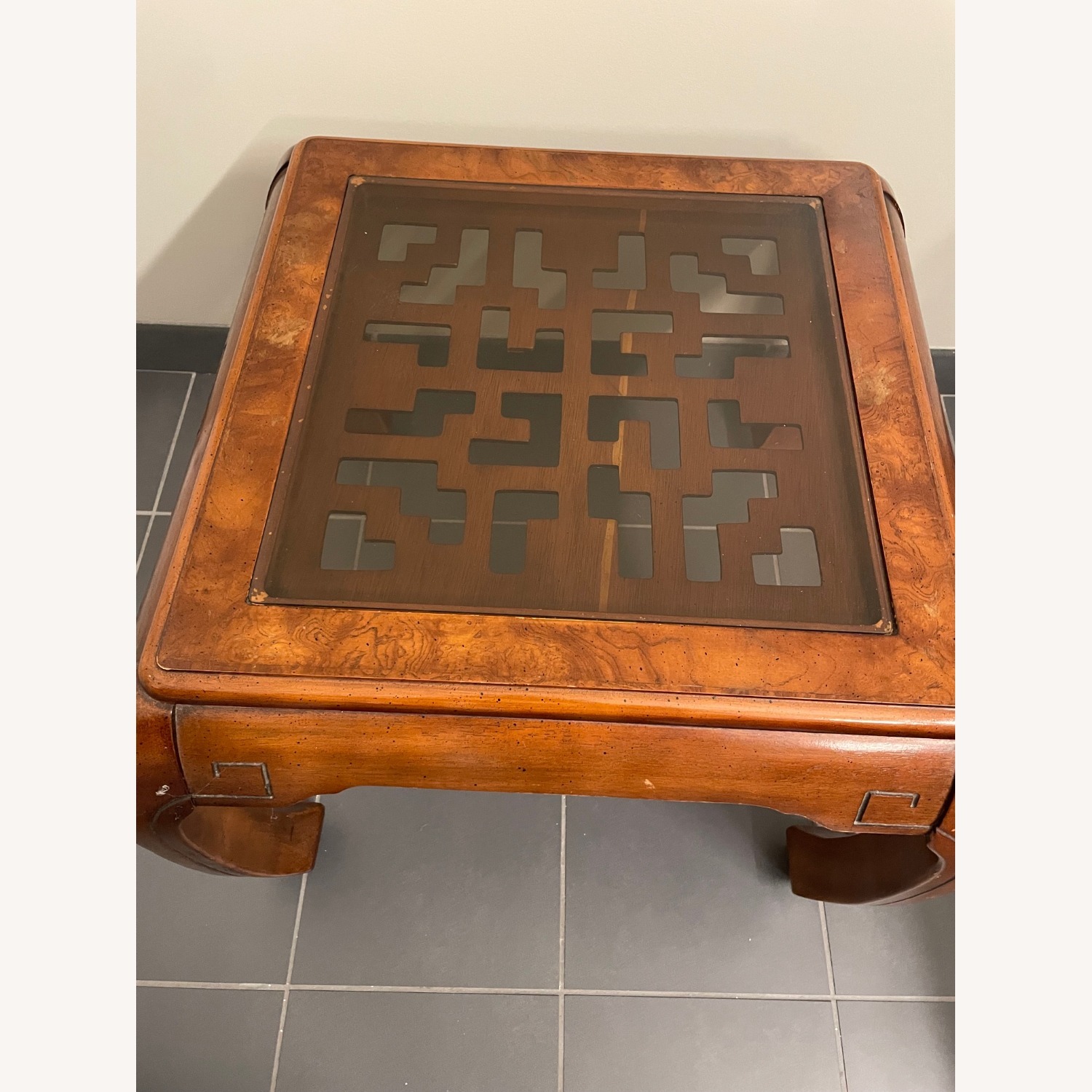Vintage Chinoiserie End Table Wood Glass - image-5