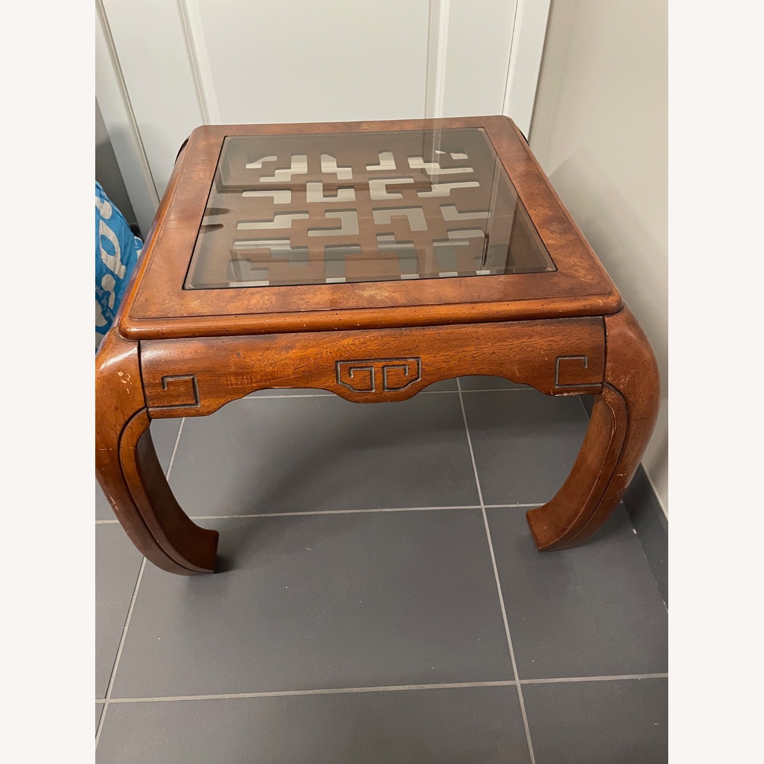 Vintage Chinoiserie End Table Wood Glass - image-3