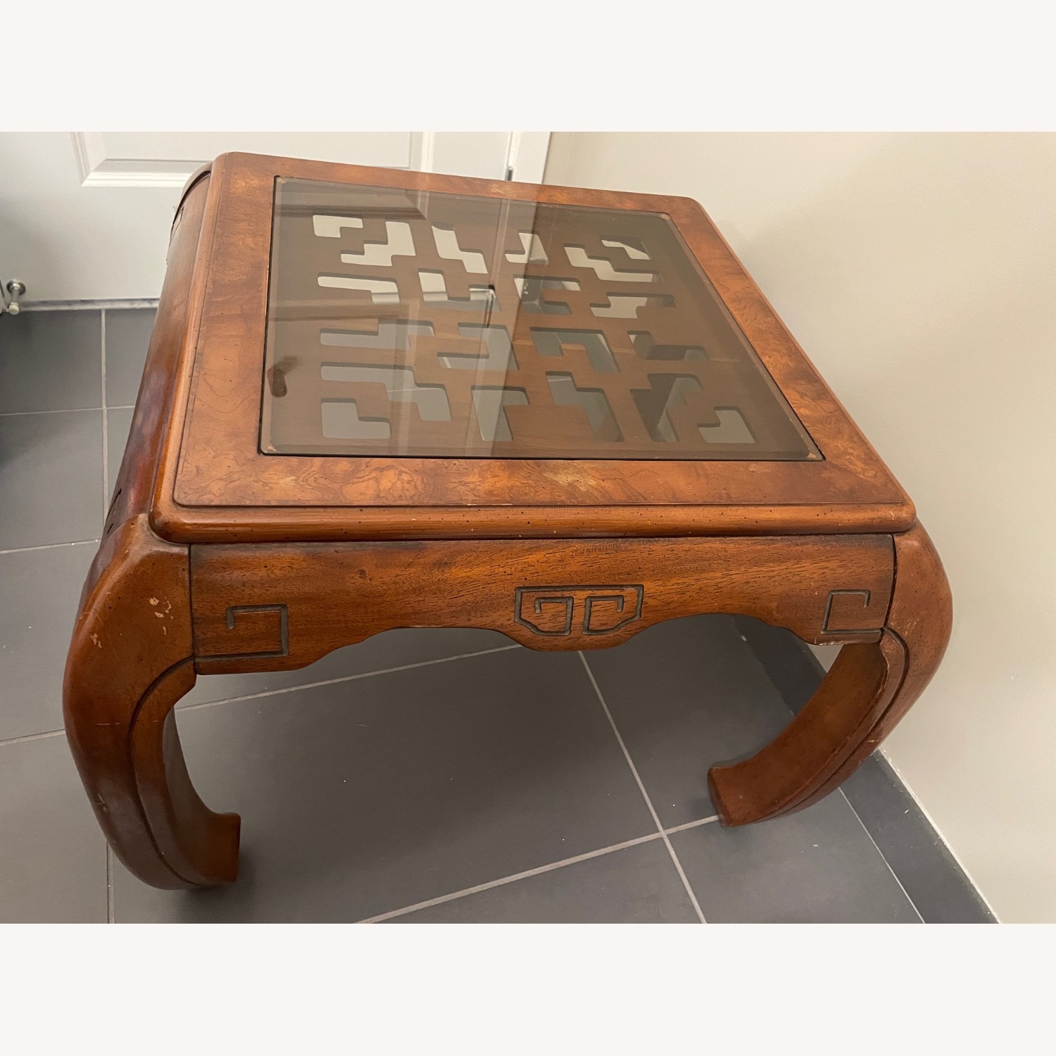 Vintage Chinoiserie End Table Wood Glass - image-2
