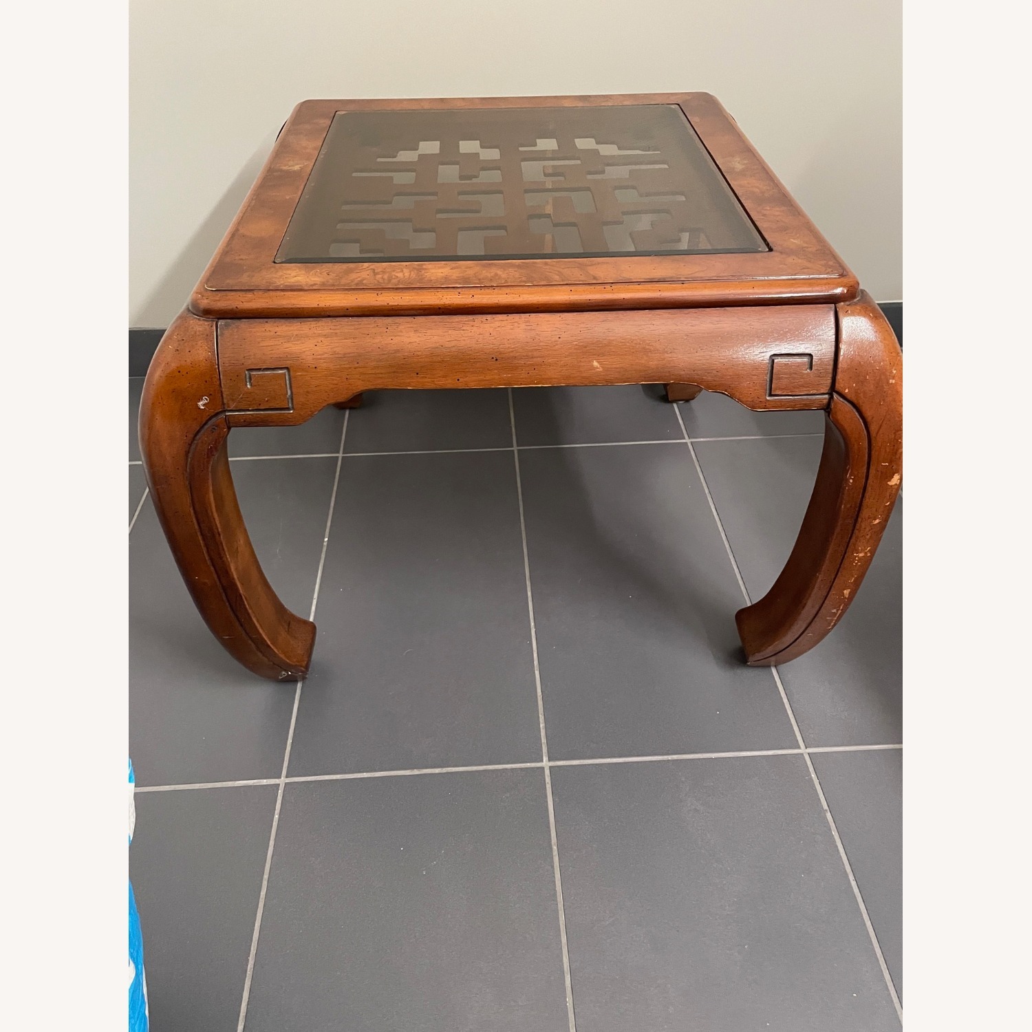 Vintage Chinoiserie End Table Wood Glass - image-1