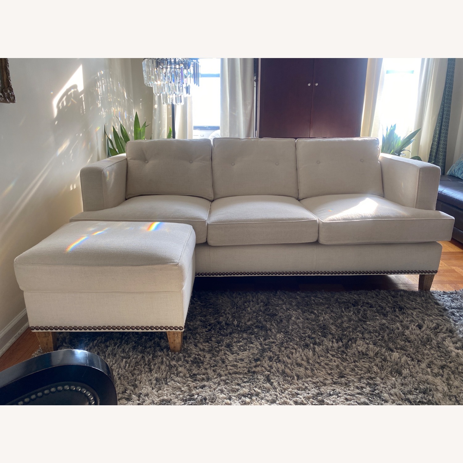 Arhaus Ivory 3-Seater Sofa and Ottoman - image-1
