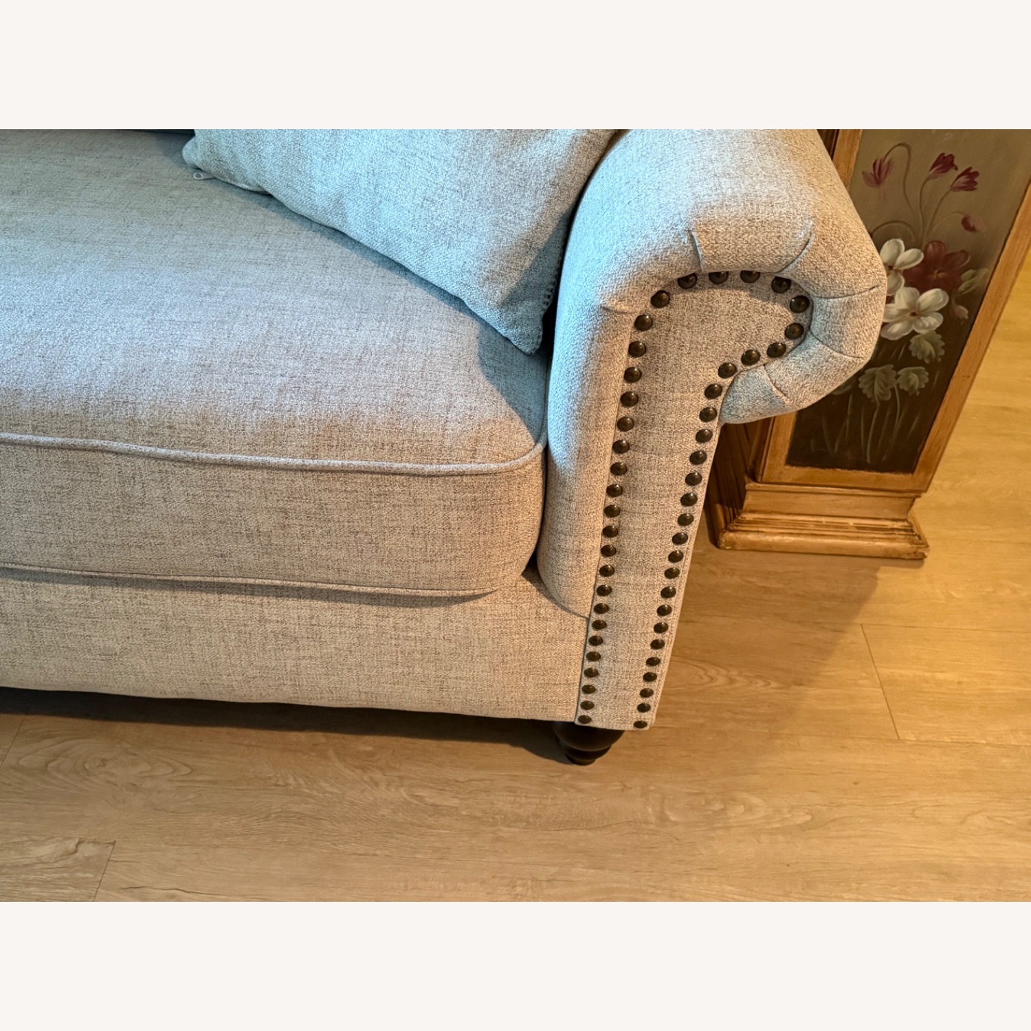 Ashley Fabric Sofa with Brass Nailhead Trim - image-3