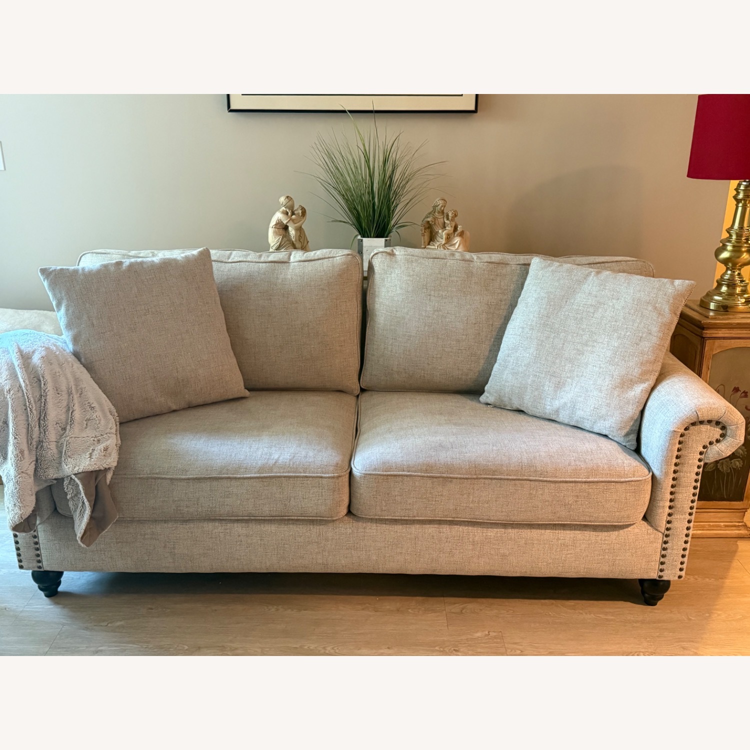 Ashley Fabric Sofa with Brass Nailhead Trim - image-1