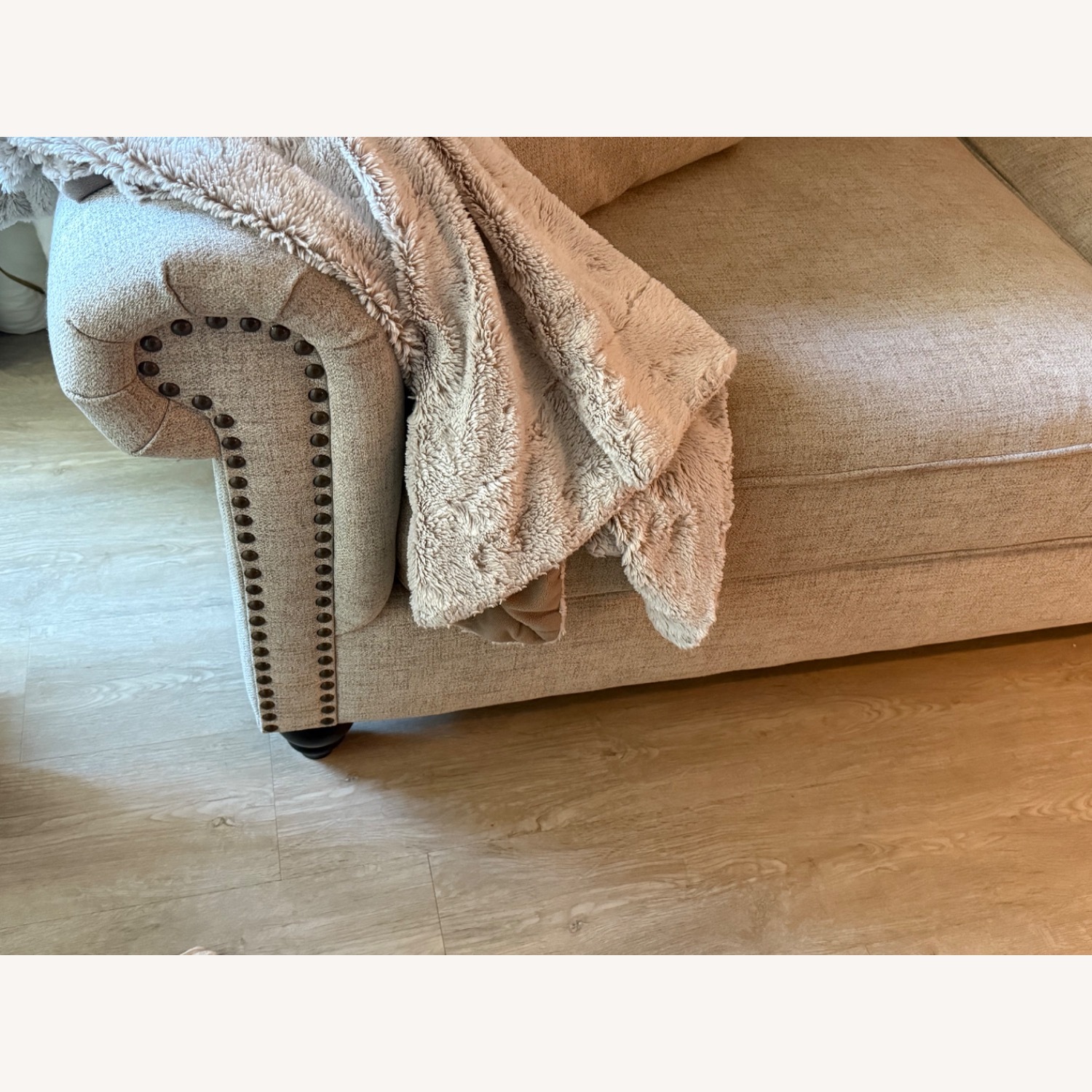 Ashley Fabric Sofa with Brass Nailhead Trim - image-2