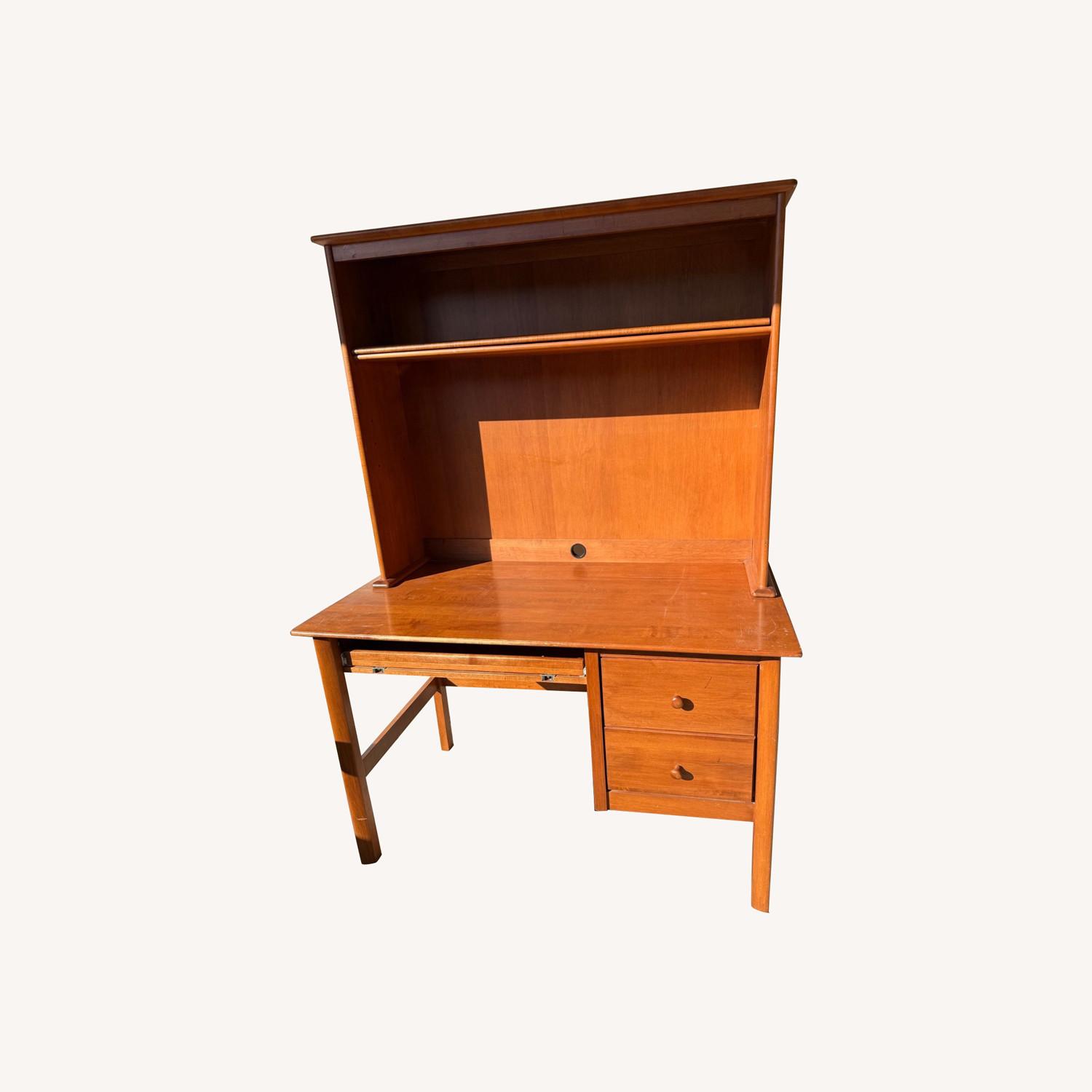 Wood Computer Task Desk with Upper Shelving - image-0
