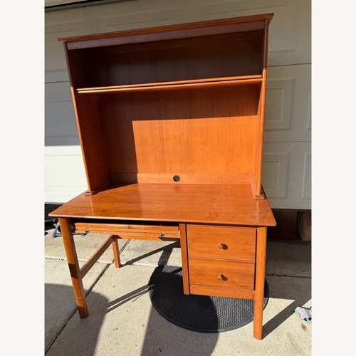 Used Wood Computer Task Desk with Upper Shelving for sale on AptDeco