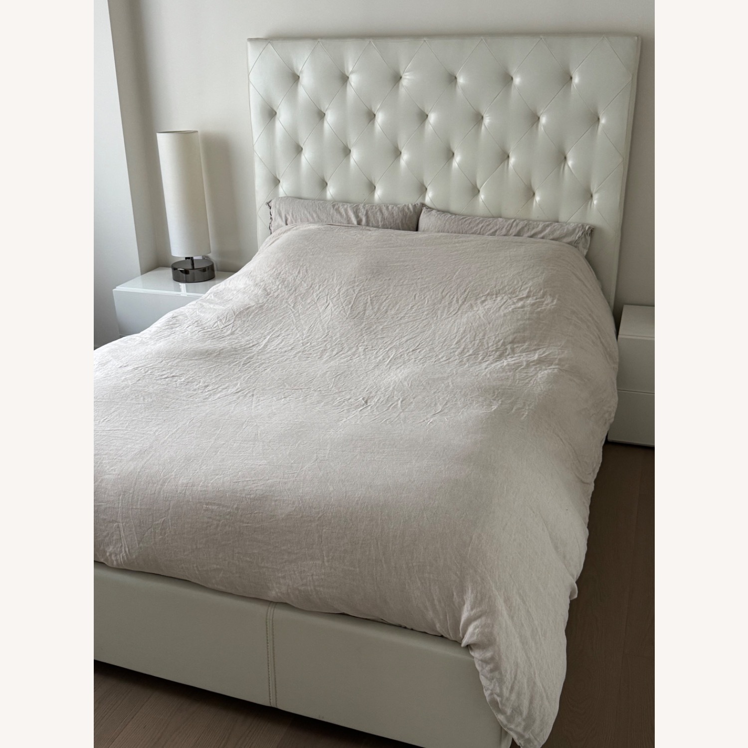 Modani White Leather Queen Bed Frame - image-1