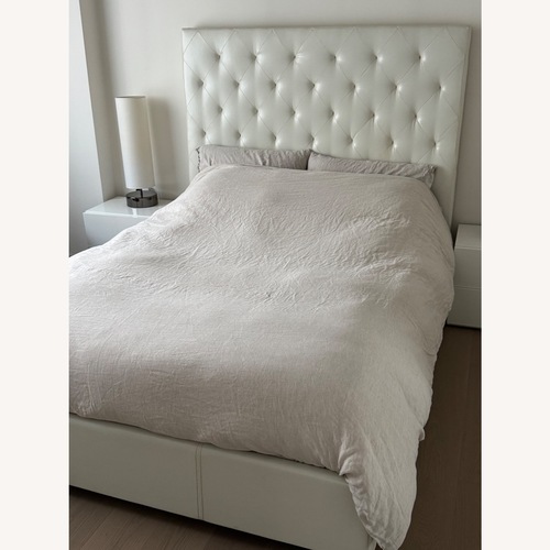 Used Modani White Leather Queen Bed Frame for sale on AptDeco