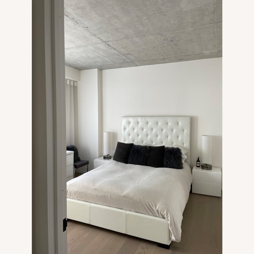 Used Modani White Leather Queen Bed Frame for sale on AptDeco