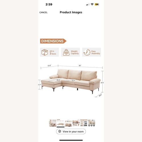 Used 93" W Sectional Sofa Couch,L Shaped Couch for sale on AptDeco