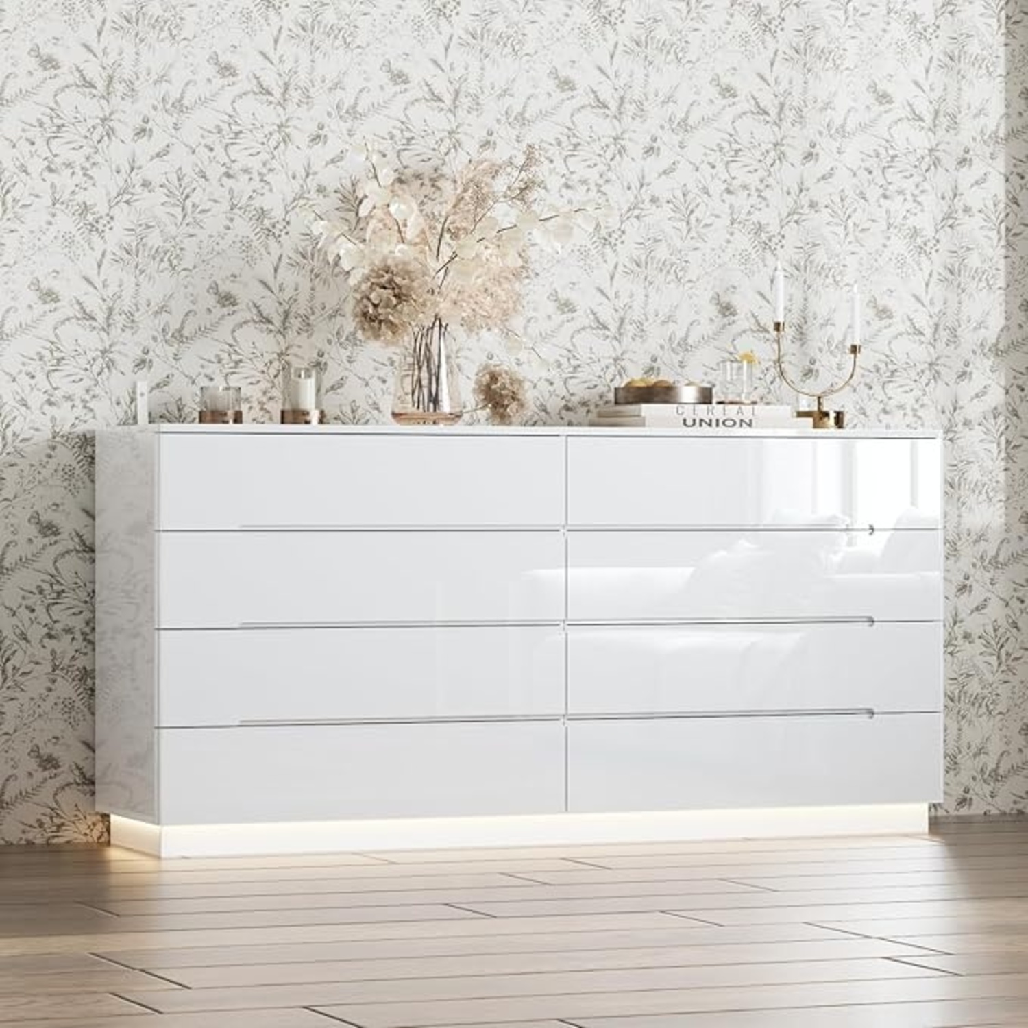 White Drawer Dresser with LED Light - AptDeco