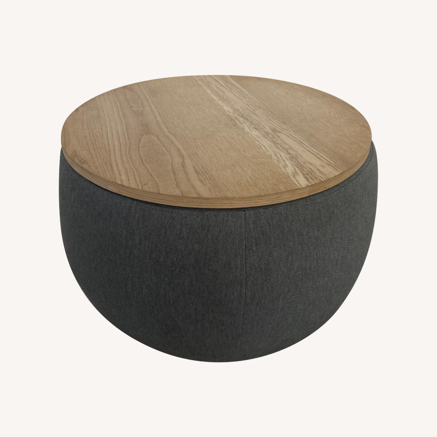 Round Storage Ottoman with Wooden Lid - image-0