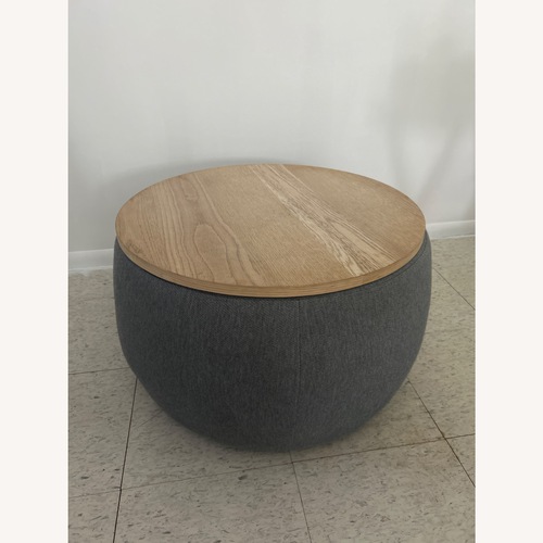 Used Round Storage Ottoman with Wooden Lid for sale on AptDeco