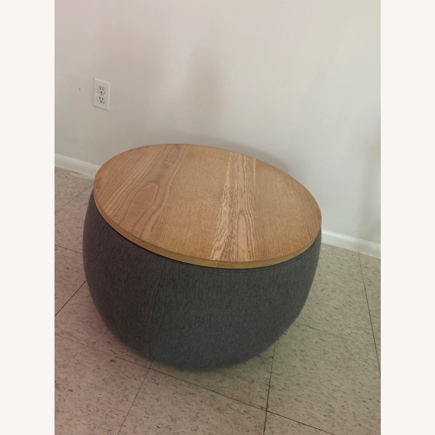 Round Storage Ottoman with Wooden Lid - image-2