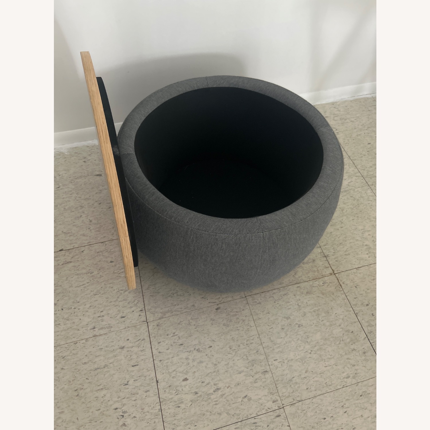 Round Storage Ottoman with Wooden Lid - image-3