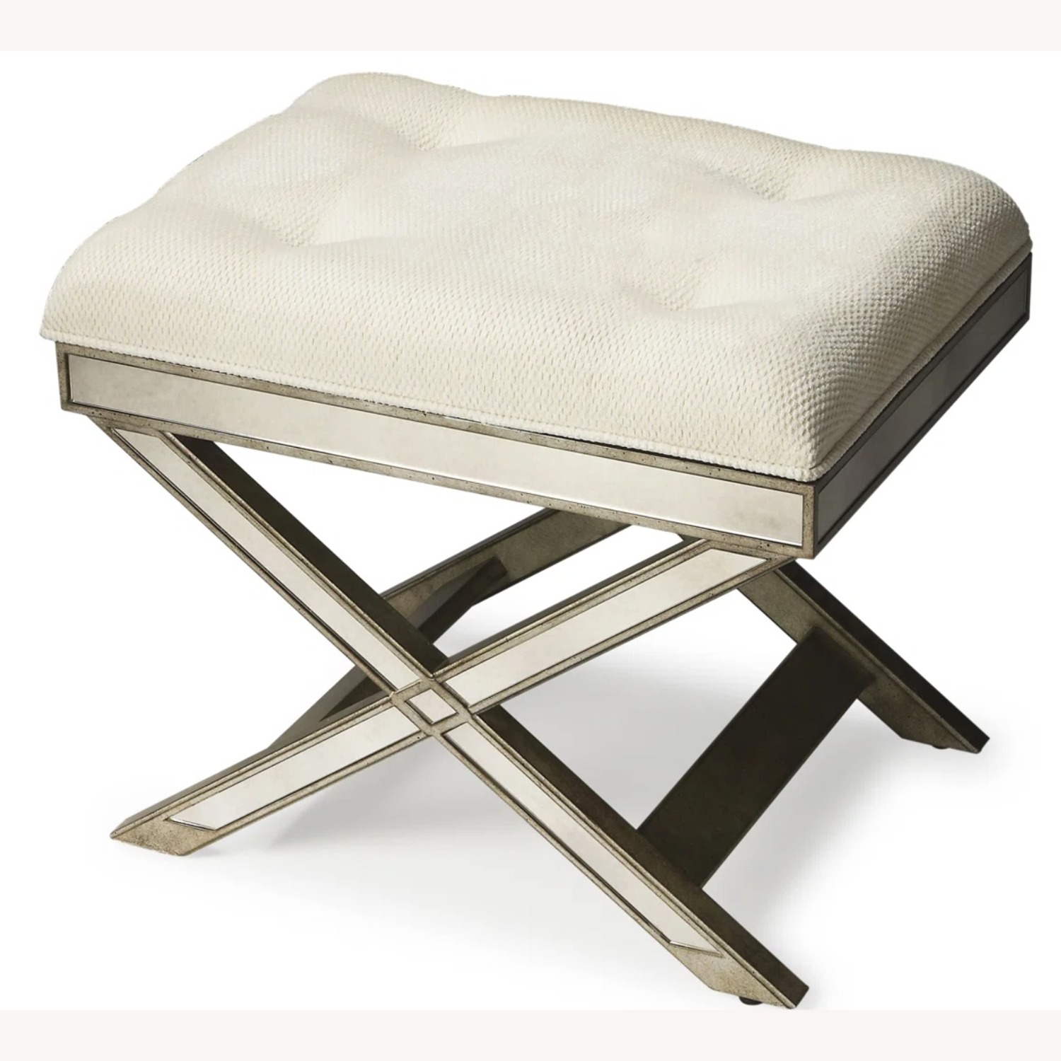 Mirrored X Frame Vanity Stool - image-2