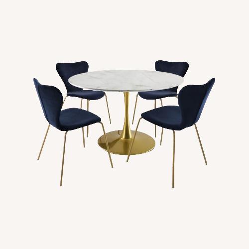 Used 5 Piece Dining Set - White Marble + Velvet Chairs for sale on AptDeco