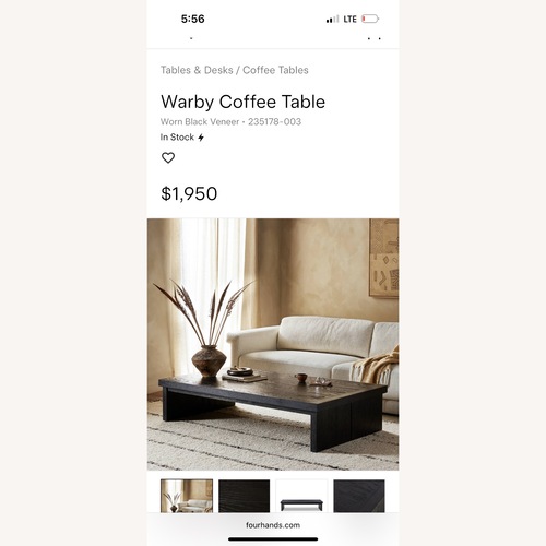 Used Four Hands Warby Coffee Table  for sale on AptDeco