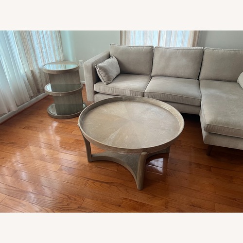Used Hooker Round Beige Gray Cocktail Table for sale on AptDeco