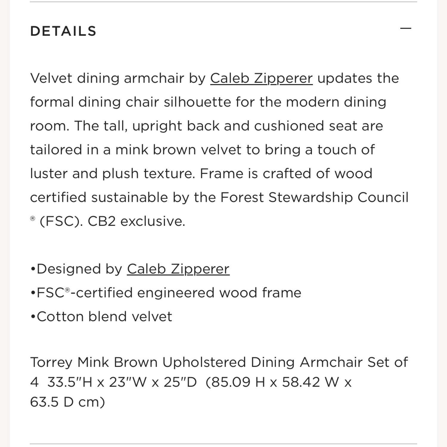 CB2 Torrey Mink Brown Upholstered Dining Armchair - image-2