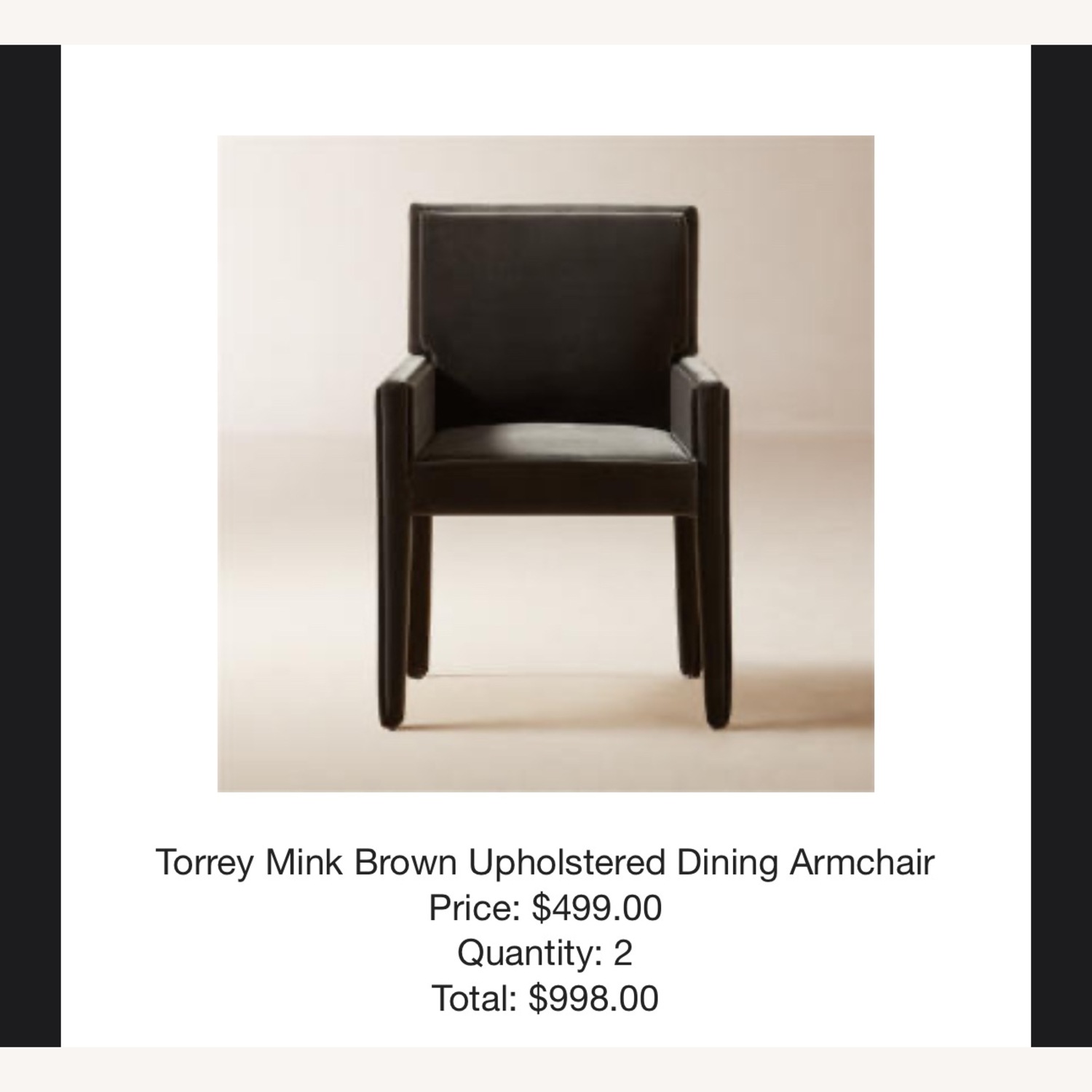 CB2 Torrey Mink Brown Upholstered Dining Armchair - image-1