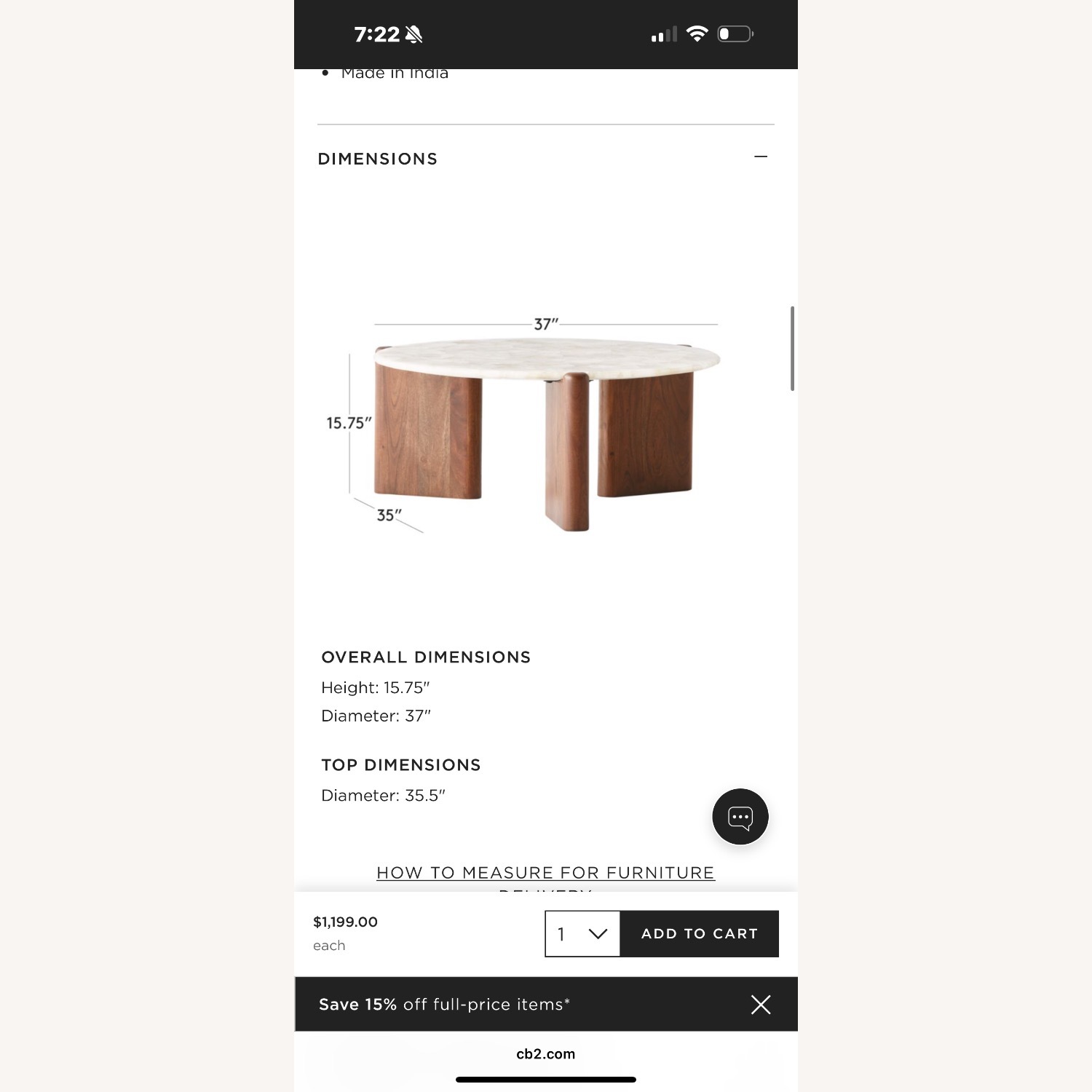 CB2 Santoro 37" Round White Quartz Coffee Table - image-2