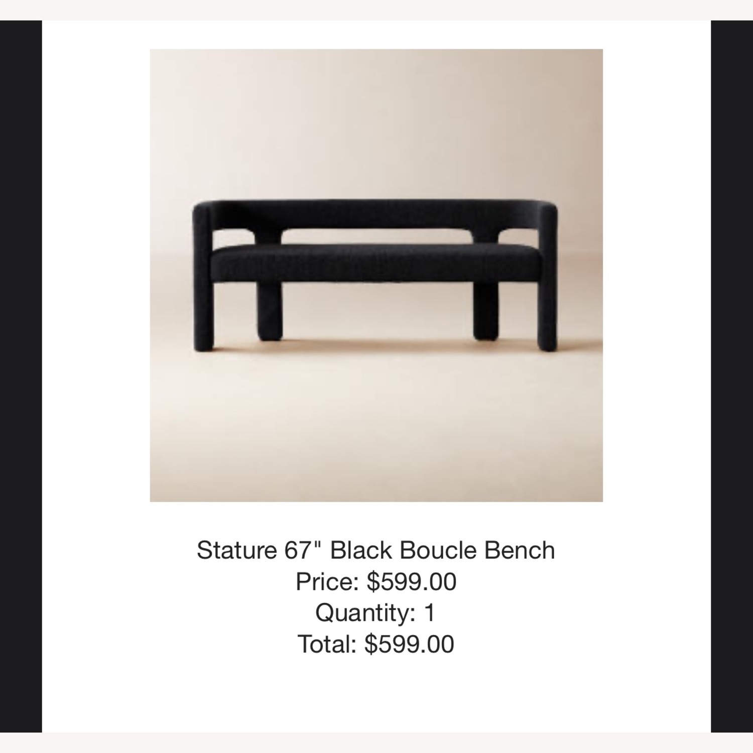 CB2 Stature 67" Black Boucle Bench - image-1