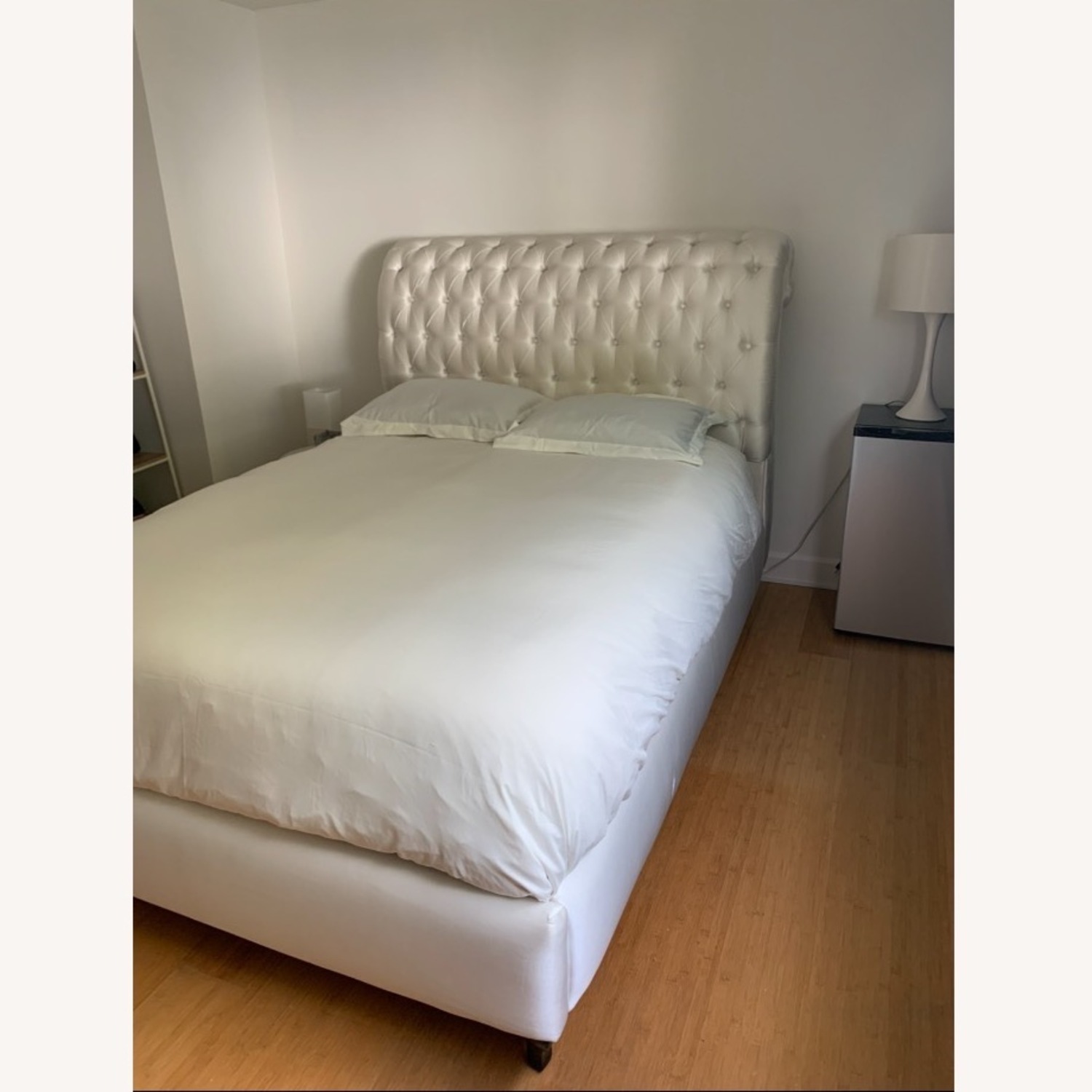 Z Gallerie Ella Bed in Custom White Sheen Fabric - image-1